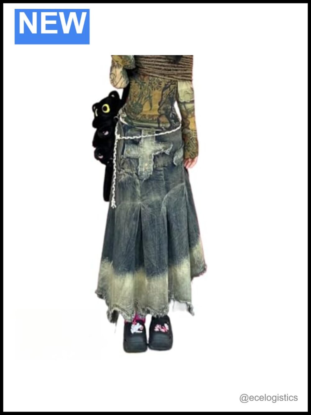 Y2K Grunge A-Line Midi Denim Skirt High Rise